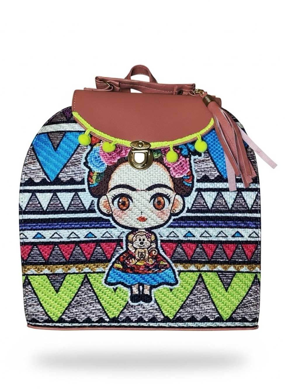 FRIDA KAHLO Colorful Inspired Mexican Embroidered Handbag Artisanal Backpack